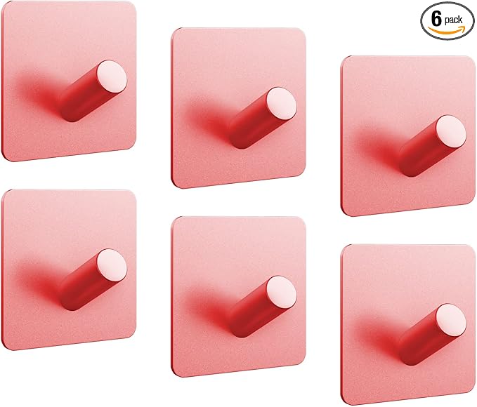 PMMASTO Self-Adhesive Towel Hooks - Sticky Heavy Duty Wall Robe Coat Hook for Hanging- Shower Hooks(Rose Gold, “/ ”Shape 6PC)
