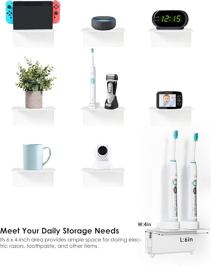 OAPRIRE Electric Toothbrush Holder Wall Mounted, 2 Pack Acrylic Electric Toothbrush Holder for Bathroom Come with Cable Organizer, Saving Space and Convenient Charging - White