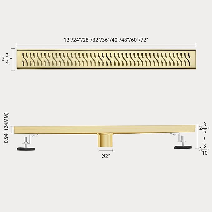 48 Inch Linear Shower Drain, Brushed Gold Shower Drain, Removable Grate, 304 Stainless Steel, Easy to Install and Clean for Bathrooms (Drain Base Not Included), LSD-51A-48G