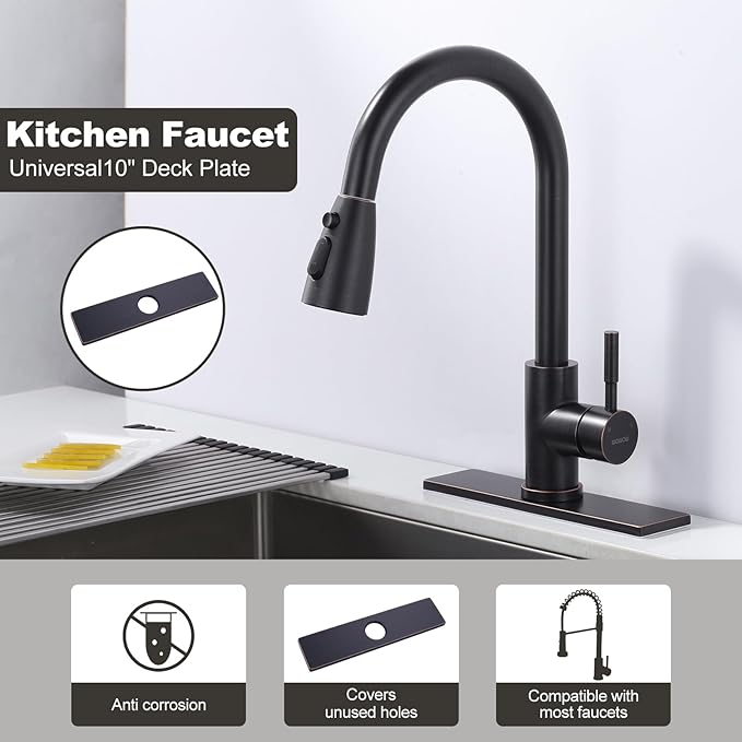 10" Sink Faucet Hole Cover Deck Plate for Bathroom & Kitchen Vanity Sink, Faucet Oil Rubbed Bronze Escutcheon Plate Stainless Steel Outside Faucet Cover Cap Rectangle Mixer Tap