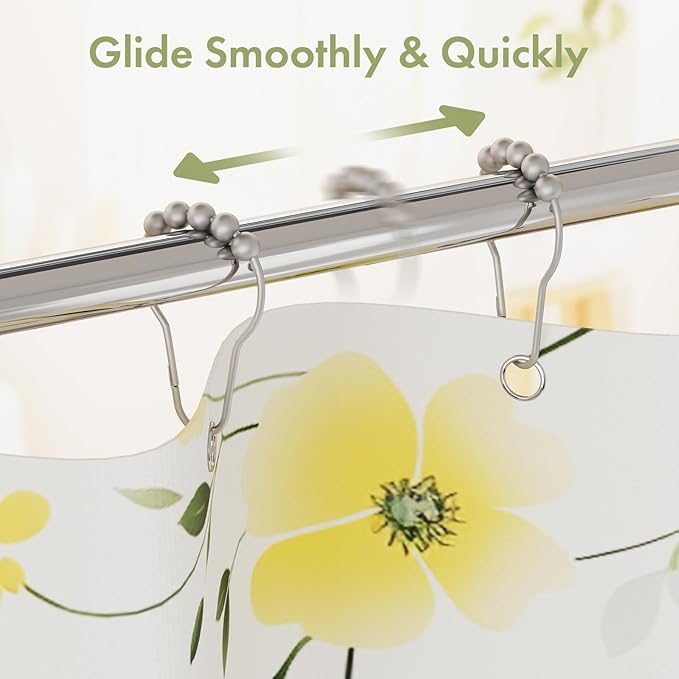 Amazer Shower Curtain Hooks, Decorative Shower Curtain Hooks Rust Proof Stainless Steel Shower Curtain Hooks, Shower Hooks for Shower Curtain Bathroom 12PCS, Space Silver
