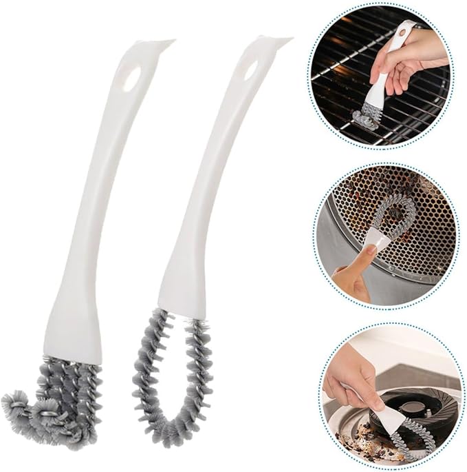 HOMSFOU 2pcs Multifunctional Kitchen Scrub Brush Set with U-Shaped and Angled Crevice Cleaning Brushes, Heavy Duty Grout Cleaner Tool for Stove, Grill, and Hard-to-Reach Corner Cleaning