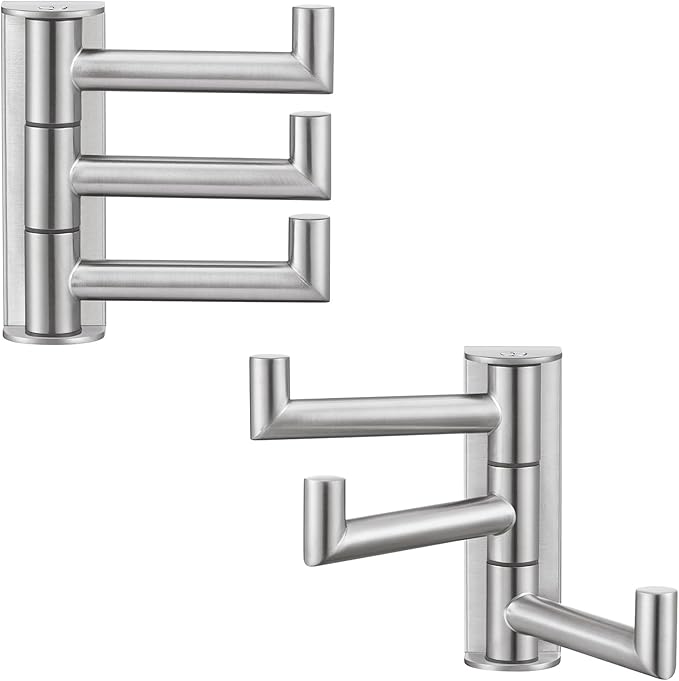 Suyar Towel Hook for Bathroom, SUS 304 Stainless Steel Swivel Robe Holder with 3 Arms, Wall Hook Brushed Nickel, 2 Pack