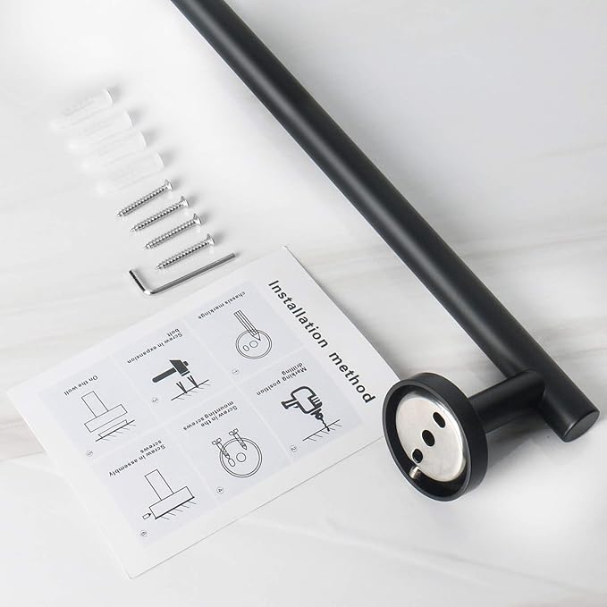 NearMoon Bath Towel Bar, Thicken Stainless Steel Shower Towel Rack Holder Wall Mounted for Bathroom, 12-lnch Overall Length-10-lnch Usable Hanging Space (1 Pack, Matte Black)