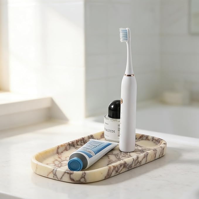 Koville Luxury Calacatta Viola Marble Tray, 10"x5" Marble Vanity Tray for Bathroom Countertop Kitchen Sink, Rectangular Stone Tray for Perfume Fragrance Jewelry, Decorative Catchall Tray Organizer