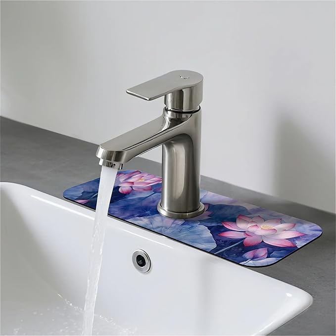Faucet Draining Mat For Kitchen Sink, Purple Lotus Diatom Mud Absorbent Drain Pad For Bathroom Kitchen Sink Splash Guard Drying Mat