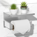 HITSLAM Brushed Nickel Silver Toilet Paper Holder, Stick on Silver Toilet Paper Holder with Shelf, Self Adhesive No Drill or Wall-Mount with Screws for Bathroom