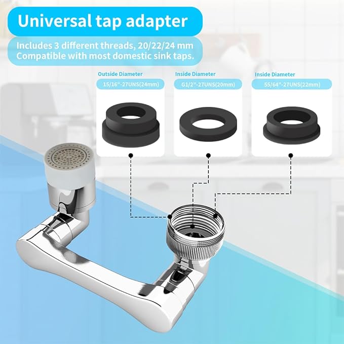 1080° Swivel Faucet Extender with 2 Function, Heavy Duty Rotating Sink Extension, Universal Swivel Robotic Arm, Rotating Splash Filter Extension for Kitchen Bathroom-2 Pcs/Silver