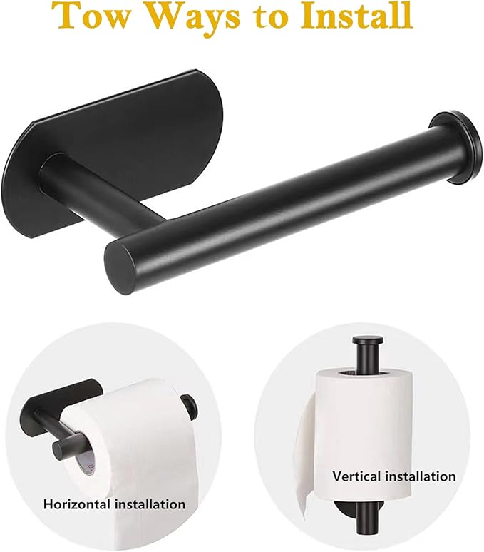 WYSE Self Adhesive Black Toilet Paper Holder,Stick on Toilet Paper Holder for Bathroom,Toilet Paper Roll Holders,SUS304 Stainless Steel RV Toilet Roll Holder