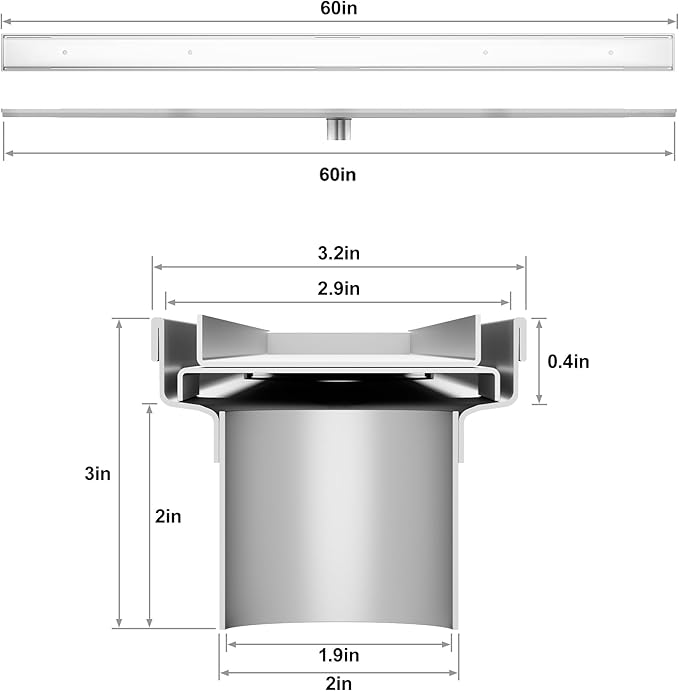 304 Stainless Steel Shower Drain, Removable Grate & Hair Catcher Bathroom Floor Drain with Waterproof Design for Tile Floor, CUPC Compliant (Tile Insert, 60 Inch)