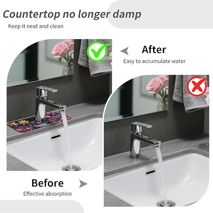 Faucet Draining Mat For Kitchen Sink, Coconut Trees On The Beach Diatom Mud Absorbent Drain Pad For Bathroom Kitchen Sink Splash Guard Drying Mat