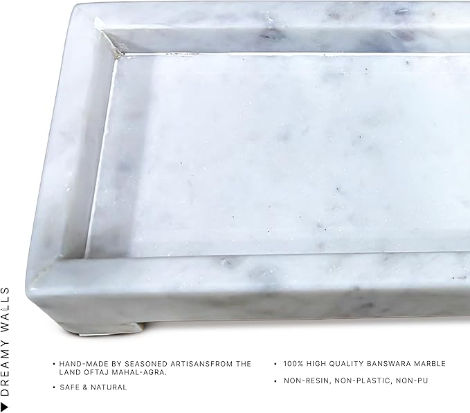 Marble Vanity Tray – White Marble Decorative Organizer for Bathroom, Kitchen, Perfume, Jewelry & Countertop Decor