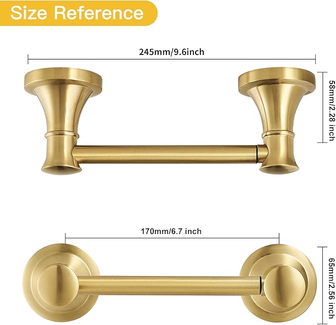 BESy Wall Mounted Toilet Paper Roll Holder Rustproof Tissue Paper Holder Bathroom Flexible Pivoting Tissue Handle Toilet Tissue Roll Holder, Brushed Gold, Stainless Steel