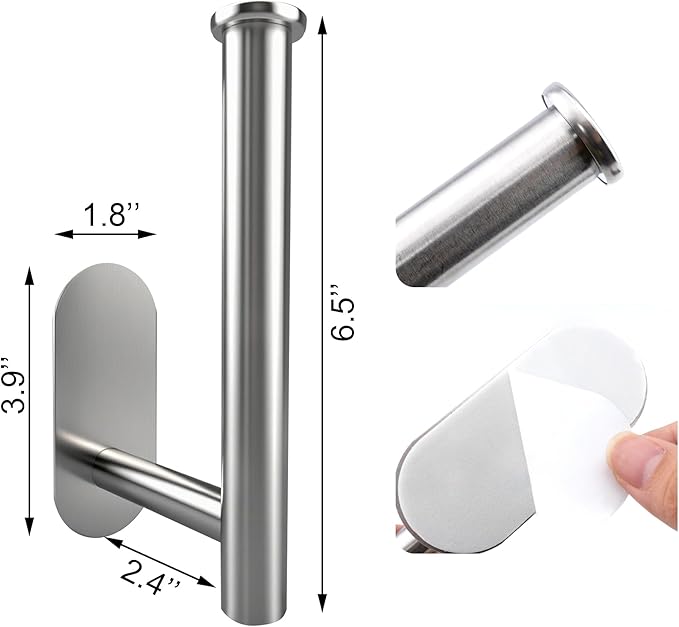 BlingKingdom Self Adhesive Toilet Roll Holder Wall Mounted, Tissue Handle Stainless Steel Rustproof Toilet Paper Holder for Bathroom, Kitchen, No Drilling (Silver)
