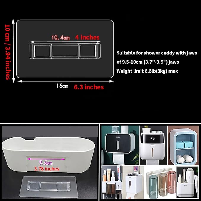 2 PCS Rectangular Shower Caddy Adhesive Replacement for Kitchen Bathroom Transparent Self-Adhesive Hooks Stickers for No Drilling Storage Shelf, Wall Mounted Corner Shelves，Set 4