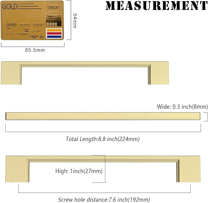 Amerdeco 10 Pack Brushed Gold Cabinet Pulls 7.5 Inch(192MM) Hole Centers Kitchen Cabinet Handles Cabinet Hardware Kitchen Handles for Cabinets Cupboard Handles Drawer Pulls ZH0060