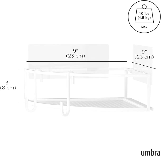 Umbra Cubiko Shower Corner Shelf, Metal Floating Shelves with Adhesive Mounting Strips, 2-Pack, White