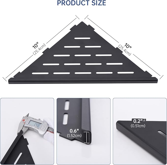 DAYONE Matte Black Corner Shower Shelf 2 Pack 10", Bathroom Corner Shower Organizer Shelf for Tiled Wall, SUS304 Stainless Steel Recessed Corner Shelves