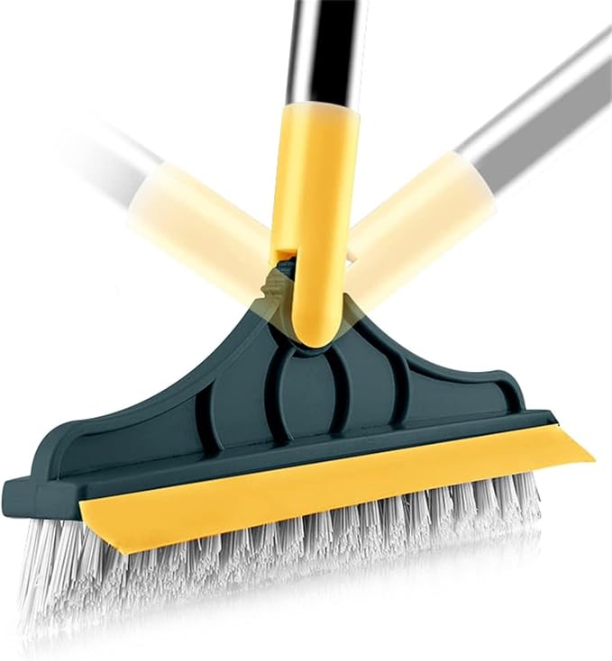 Floor Scrub Brush with Long Handle - 2 in 1 Long Handle Scrub Brush,Adjustable V-Shaped Floor Brush Scrubber, 120 Degree Triangular Rotating Brush Head Shakven