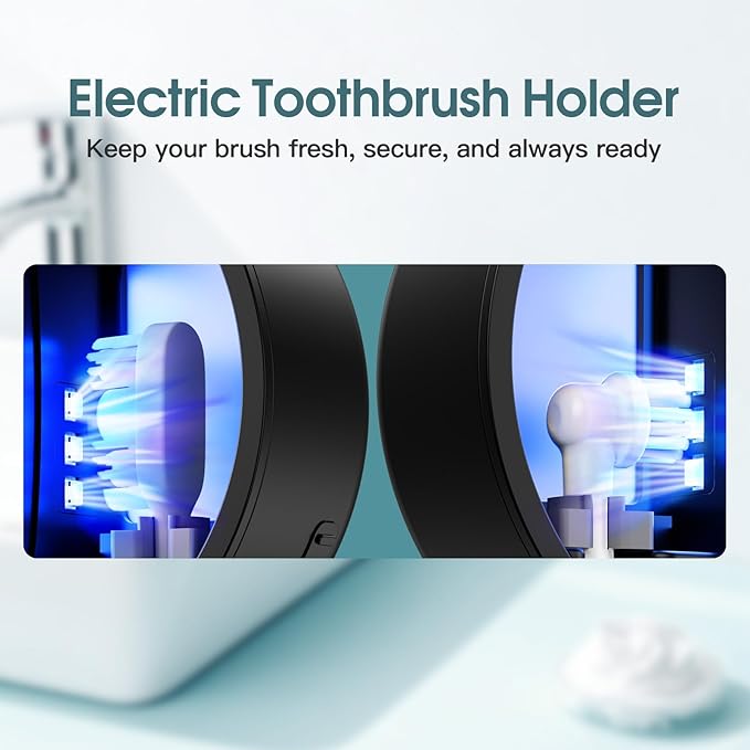 Tooth Brush Holder for Bathroom, Smart Toothbrush Holders Wall Mounted, Toothbrush Cleaner Organizer with LED Screen and Drying Fits Most Electric, Manual and Kids’ Toothbrushes for Home & Travel