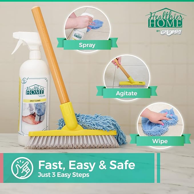 CHOMP! Grout Cleaner Bundle, Includes Grout Brush, Refreshes Grout and Removes Stains on Tile Floors and Bathroom Walls & Kitchens (3 Pack Set)