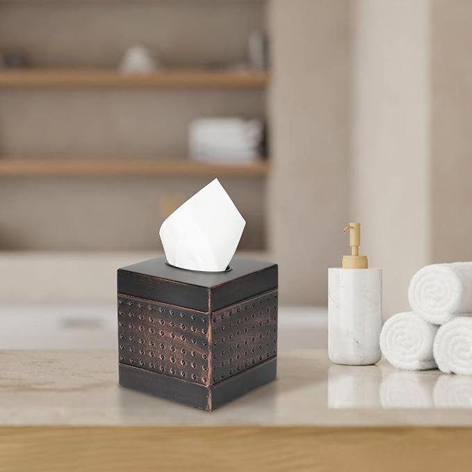 Industrial Style Tissue Box Cover, Tissue Holder, Square Box Covers,for bedrooms, Offices, bathrooms, Living Rooms etc.(Bronze)