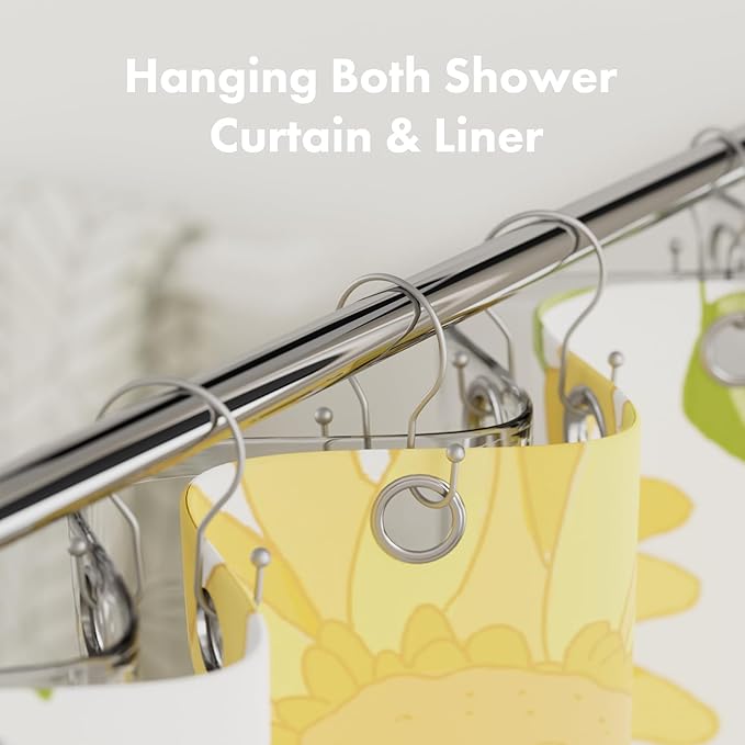 AmazerBath Silver Shower Curtain Hooks, Shower Curtain Rings, Simple Double Shower Curtain Hooks Rust Proof, Metal Smooth Glide Shower Hooks for Shower Curtain Rod, 12 Pcs Shower Rod Hooks