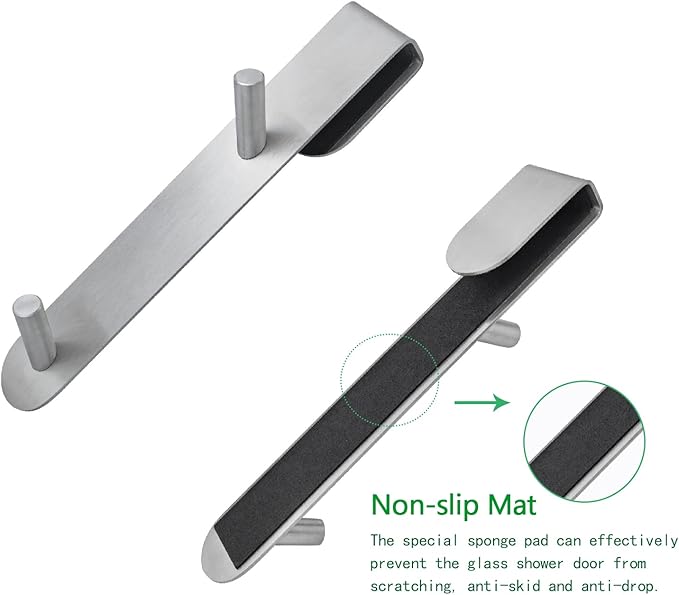 Shower Door Hook, Extended Length Frameless Shower Door Hook (7 Inches), Heavy-Duty Bathrobe Towel Stainless Steel Hook, No Drilling or Adhesive Required, 2-Pack, Silver