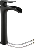 YUNDOOM Vessel Sink Faucet, Matte Black Single Hole Single Handle Tall Bathroom Bowl Sink Faucet,Waterfall Bathroom Faucet