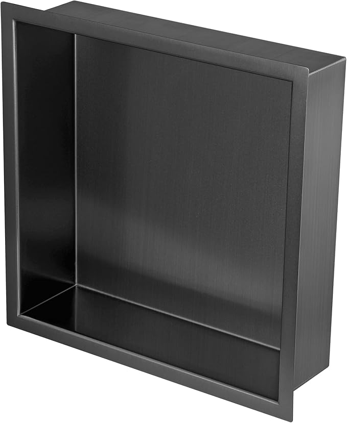 12"×12" Shower Niche Brushed Stainless Steel, Recessed Shower Caddy, Bathroom Shelf Insert Fits for 11"x11" Wall Hole Installation (Light Black)