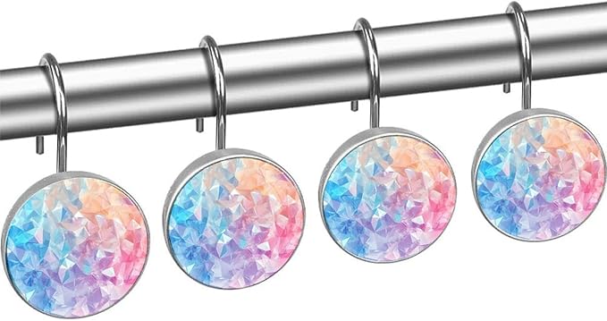 Multicolor Decorative Shower Curtain Hooks,12 Pcs Rust Proof Glass Surface Stainless Steel Curtain Rings for Bathroom Bedroom Living Room Shower Rods Decor