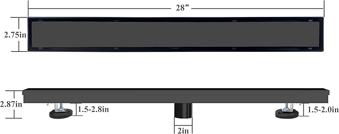 28 Inch Linear Shower Drain,Rectangle Shower Floor Drain, with Removable 2-in-1 Tile Insert Grate Cover and SUS304 Stainless Steel CUPC Certificate(28 inch)