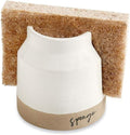 Mud Pie 41220001 Stoneware Sponge Holder, 3 1/2" x 3 1/2", Brown and White