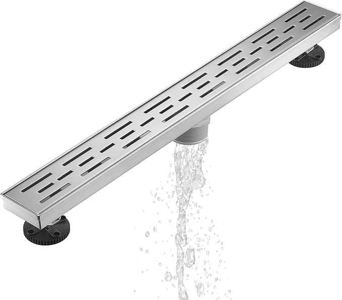 Sharp-tec Linear Shower Drain, 36 inch Shower Drain with Removable Pattern Cover, Brushed Nickel 304 Stainless Steel Rectangle Floor Drain, Adjustable Feet and Hair Strainer Included (Model 101)