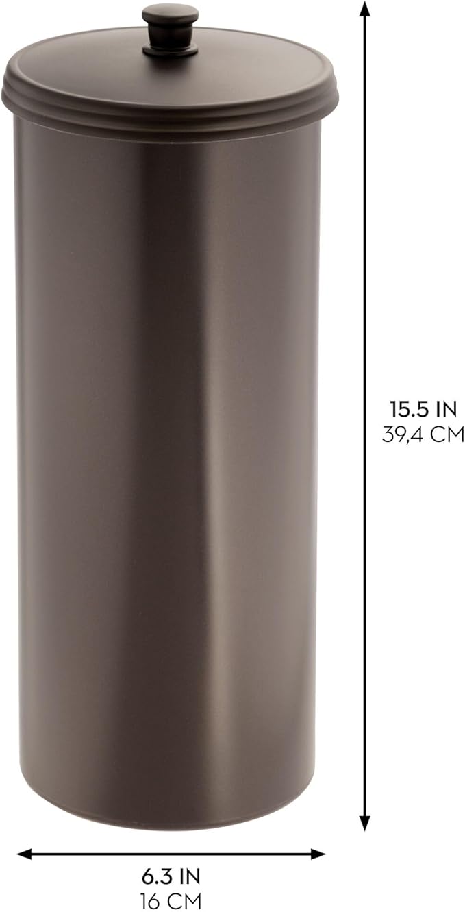 iDesign Freestanding Bathroom Toilet Paper Storage Holder with Lid for 3 Extra Rolls,Bronze,(Pack of 4)