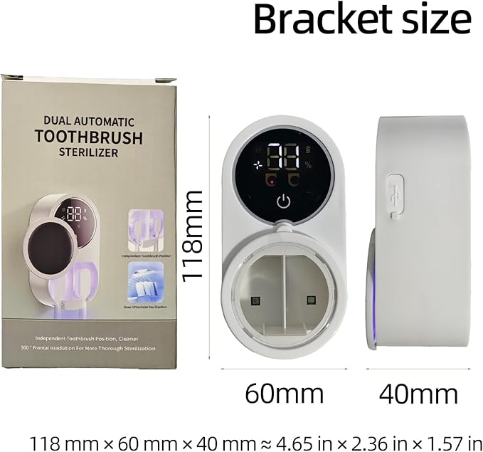 Wall-Mounted Toothbrush Holder for Bathrooms, Auto-Sensing Cover, Cleaner, Air-Drying Function, Rechargeable, with Led Smart Screen, Suitable for Electric and Manual Toothbrushes