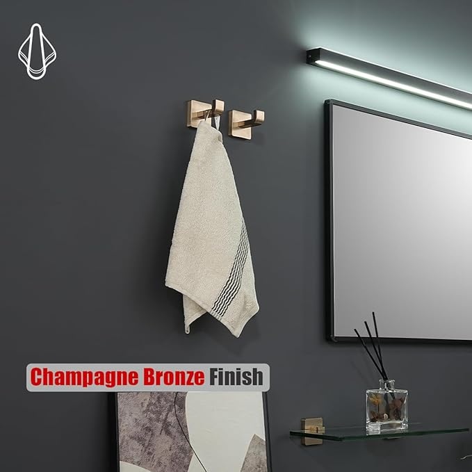 JQK Bathroom Towel Hook Champagne Bronze, Coat Robe Clothes Hook for Bathroom Wall Mounted (Pack of 2), SUS 304 Stainless Steel 0.8mm, TH250-CB-P2