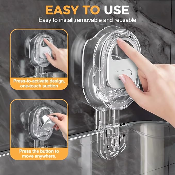 No Drill Bathroom Suction Storage Box, 2026 New Suction Cup Shelf, Multi Functional Wall-Mounted Organizer for Home Bathroom, Modern Transparent Storage Basket for Family (White)