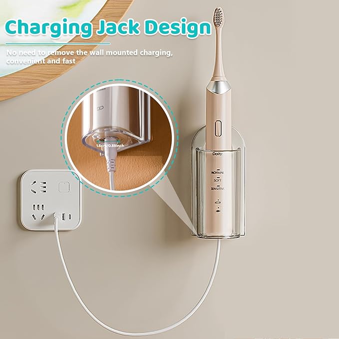 2 Pack Electric Toothbrush Holders for Bathroom, Wall Mounted Clear Electric Toothbrush Organizer, Self Adhesive Bathrooms Toothbrush Storage for Shower, Saving Space and Keep Drying