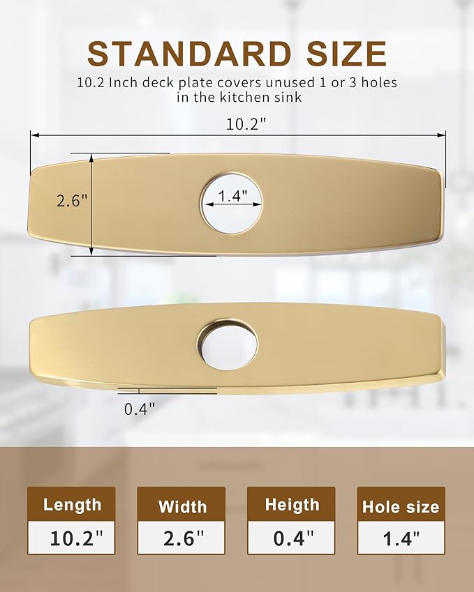 ARCORA 10.2 Inch Faucet Plate, Kitchen or Bathroom Faucet Deck Plate for 1 or 3 Hole, Stainless Steel Sink Hole Cover Escutcheon, Brushed Gold