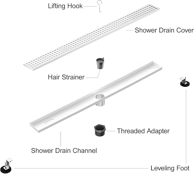 304 Stainless Steel Shower Drain, Removable Grate & Hair Catcher Bathroom Floor Drain with Waterproof Design for Tile Floor, CUPC Compliant (Punch, 36 Inch)