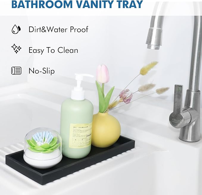 Bloss Vanity Tray with Soap Dish - 11.8" BathroomTrays, Silicone Vanity Tray, Marble Countertop Trays, Toilet Tank Tray, Kitchen Counter Trays
