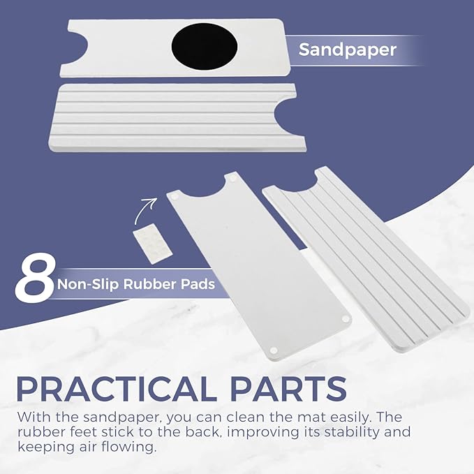 24" Kitchen Sink Splash Guard, Diatomite Fast Drying Stone Sink Tray, Faucet Mat for Kitchen Sink Bathroom Counter, White, Includes Sandpaper