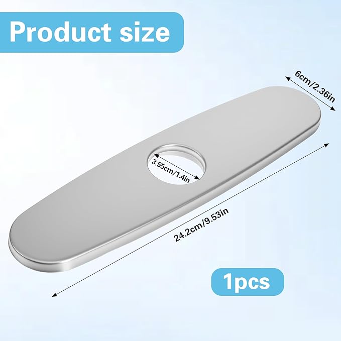 Kitchen Sink Hole Cover Sink Faucet Hole Cover Stainless Steel Deck Plate Escutcheon Plumbing Covers Plates 1 or 3 Holes Long Rectangle Covers Plates 9.5" Deck Plate Kitchen Faucet or Bathroom