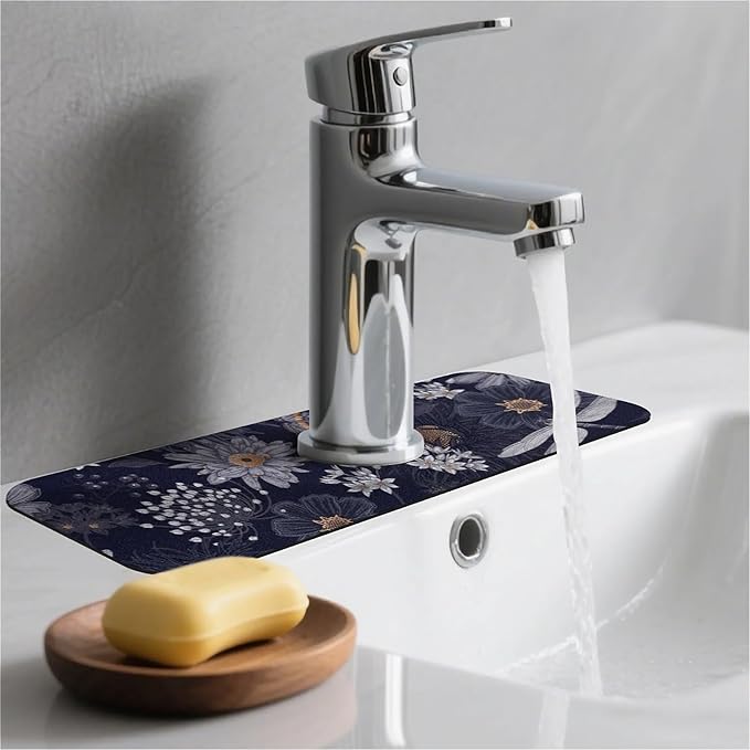 Kitchen Sink Splash Guard，butterflies dragonflies Faucet Mat Sink Gadgets-Super Absorbent Fast Drying Mat Drip Catcher for Kitchen, Bathroom,Sink Mat, Dish Drying Mat, Bathroom(15" X 5.5" )