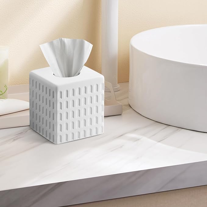 Colosseum Tissue Box Cover,Square Tissue Box Holder for Home Decor,Bathroom Countertop,Tabletop,Bedside Table,Office - Marble White
