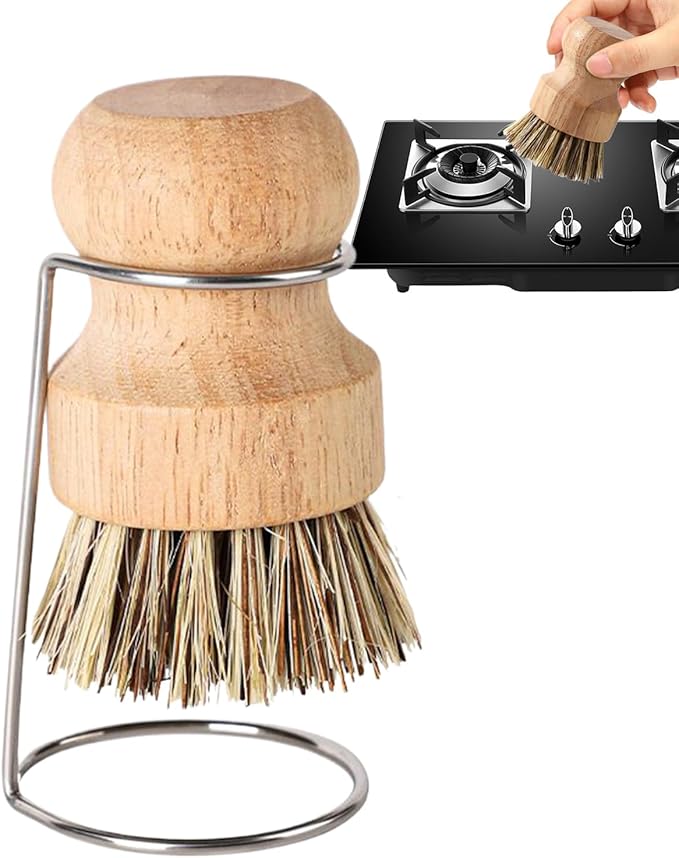 Kitchen Brushes for Dishes - Scrubber Cleaner Bristles with Wooden Handle and Drain Rack - Kitchen Dish Scrubber Brush,for Pans Cleaning Shower Bathroom Grout Tile Washing