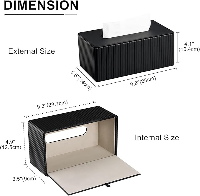 KINGFOM PU Leather Tissue Box Cover Rectangular Tissue Box Holder with Magnetic Bottom, Napkin & Facial Tissue Holder Dispenser for Home, Office (Decorative Pattern-PU Leather, Black Stripe)