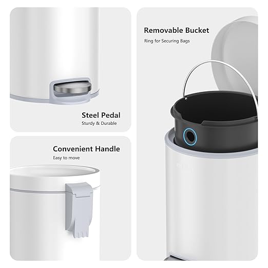 mVm White Kitchen Trash Can, 5.3 Gal Kitchen Garbage Can for Kitchen Bathroom Home Office (White)
