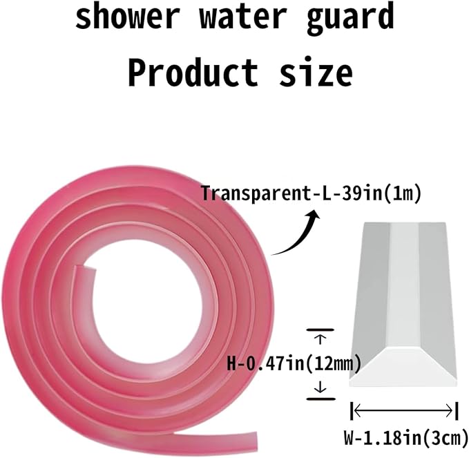 39in-Shower Threshold Water Dam,Shower Water Guard,Flexible Waterproof Splash,Self-Adhesive-Easy Install,for Use in Thresholds of Bathrooms and Kitchens Countertop Bedrooms(Transparent)